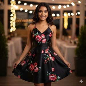 B. Smart Floral Black Halter Dress Size 3